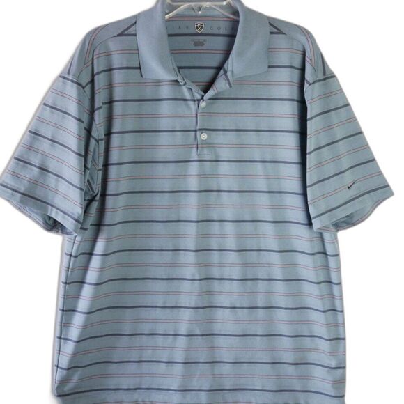 Nike Golf Polo Shirt Large Short Sleeve Pullover Men Gray Striped - Picture 1 of 11
